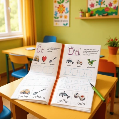 Lachilly 32-Page Spanish Alphabet Tracing Workbook, Preschool Children's Writing Practice ABC Tracing Interactive Early Learning Exercise Book