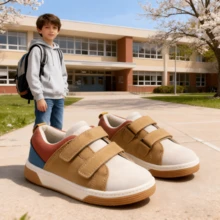 Brand New Soft Leather Breathable Low-Top Unisex Hook And Loop Closure Flat Shoes, Student Outdoor Sports Casual Sneakers, Simple Walking Fashion Running Shoes With PU Soft Leather, Shock Absorption, College Style - Brown - View 4