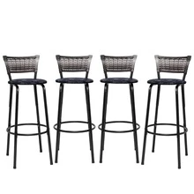 Set Of 4 High Stools With Black Frame And Gradient Wicker Backrest - Ideal For Counters, Islands, Worktops, Gourmet Areas, Bars, American Kitchens, And Pools - 黑色花卉圖案座椅 - 查看 7