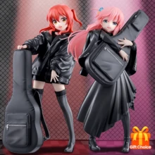 1个动漫摇滚女孩角色收藏手办 - 可爱风格PVC雕像，身穿黑色夹克，红/粉色头发，摆出动感姿势，配有吉他造型配件 - 粉丝展示手办 - 彩色 - 查看 2