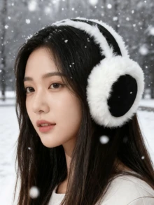 女士可爱毛绒耳罩头带，舒适保暖耳罩，防寒，适合秋冬季日常佩戴，冬季白色耳罩 - A - 查看 6