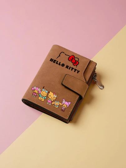 1 PIEZA Cartera de piel sintética de PU de estilo mini bifold para el Día de San Valentín, cartera corta con estilo de dibujos animados lindos con múltiples ranuras para tarjetas, bolsillo con cremallera para monedas y almacenamiento de efectivo para uso diario y regalo, cartera corta Hello Kitty/Kuromi/Cinnamoroll/Pochacco, portacartas de gran capacidad multifuncional, cartera de almacenamiento portátil lindo para uso diario