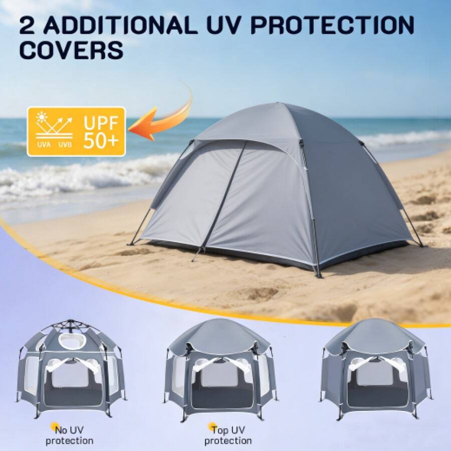 (Gris) Parque infantil para bebés y niños pequeños, parque de juegos plegable y automático, parque de juegos portátil para interiores y exteriores, parque de juegos de 420D de peso ligero para interiores y exteriores - Gris - Ver 1