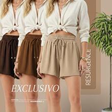 Women's Loose-Fitting High-Waisted Shorts With Elastic Waist, Comfortable, Duna Fabric, Casual, Chic, Everyday, Lightweight, Basic, Blogger Style, Knit Fabric, Faux Drawstring, Women's Fashion, Home, Beach, Vacation, Diary, Brunch, Travel, Spring, Summer - 深灰色 - 查看 8