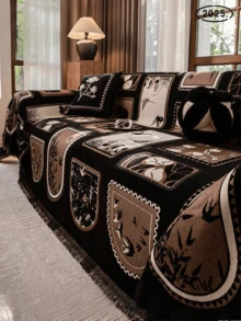 1pc Chenille Sofa Blanket, Bohemian Style Leaf Pattern, Soft & Durable, Pet-Friendly, Machine Washable, 100% Polyester, With Sofa Protector Cover, Suitable For Bedroom, Living Room, Home Decor - Multicolor - View 8