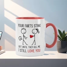 [Your Stinks Love Cup] 11oz Ceramic Double-Sided "Your Stinks" Love Cup - Reusable Beverage Container, Perfect Anniversary And Valentine's Day Gift - Multicolor - View 10