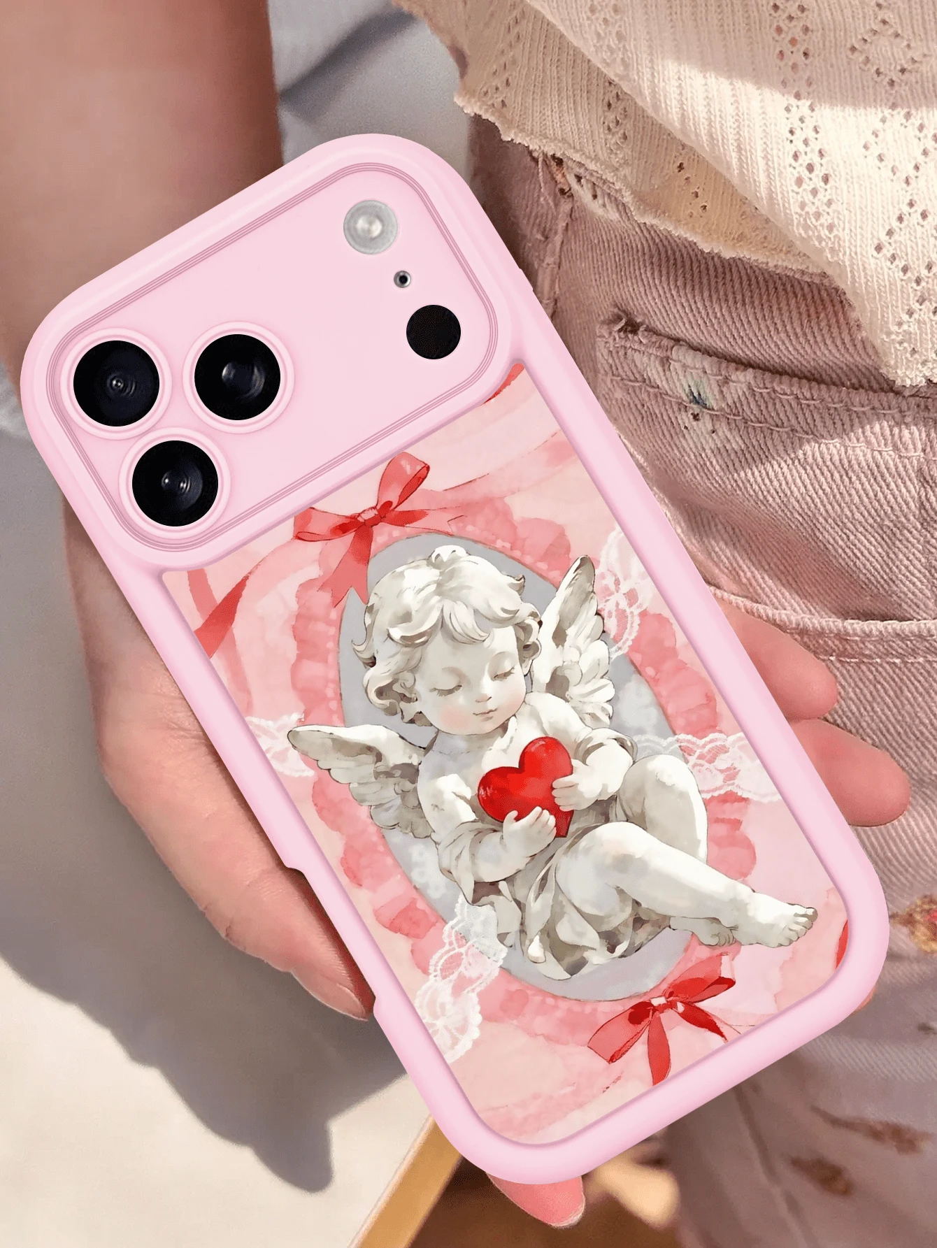 1个“天使”图案手机壳 | 全新精致凹槽纹理加厚防摔保护套 - 兼容 17/11/16 Pro/16 Plus/16 Pro Max/16 e/15 Pro Max、S24/S23/A54/53/A55 - 简约设计，适合日常使用和送礼 - 情人节 - 粉色 - 查看 1