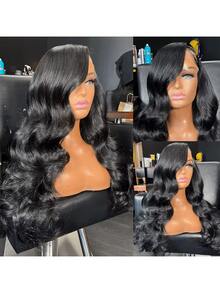 YGQWD 24 Inch 13x4 Ear To Ear Body Wave Lace Front Wigs Human Hair Blended Hair 200% HD Transparent Frontal Air Wigs With Breathable Mesh Cap Pre Plucked Baby Hair And Bleach Node For Women High Density Brazilian Virgin Valentine's Day Gifts For Women - Natural Black - 查看 7