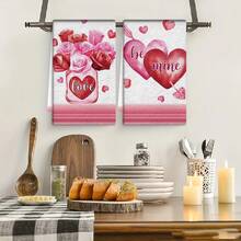 2/4/48条装情人节厨房毛巾，浪漫心形玫瑰图案涤纶洗碗布，吸水性强，柔软耐用，适合日常厨房清洁，营造情人节氛围，实用又美观的家居用品，情人节及婚礼装饰，多用途清洁毛巾 - 彩色 - 查看 7