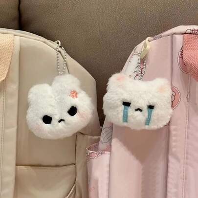 1/2pcs Cute Rabbit Plush Doll Pendant, Angry & Crying Expression Keychain, Phone Case, Bag Decoration, Gift (The Product May Have Color Difference Due To Lighting And Production Batch, The Chain Is White.)