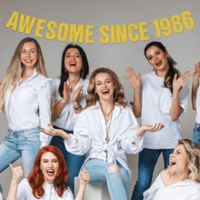Conjunto de 1 unidade para decoração de aniversário de 40 anos para homens e mulheres, faixa de barbante com glitter preta e dourada "Feliz 40º Aniversário", "Incrível desde 1986", "Direto de 1986", "Olá 40", "40 Fabulosos", "Um brinde aos 40 anos" - Artigos para festa - Multicolorido - Ver 3