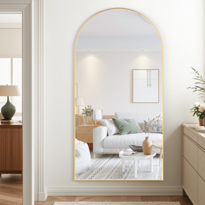 CASSILANDO Full Length Mirror 162cm*53cm, Arch Floor Mirrors With Stand Full Body Arched Mirror Gold Standing Hanging Or Leaning Against Wall For Bedroom Entry