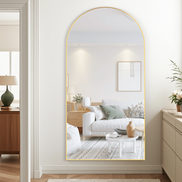 CASSILANDO Full Length Mirror 162cm*53cm, Arch Floor Mirrors With Stand Full Body Arched Mirror Gold Standing Hanging Or Leaning Against Wall For Bedroom Entry