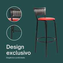 Set Of 4 High Stools With Black Frame And Gradient Wicker Backrest - Ideal For Counters, Islands, Worktops, Gourmet Areas, Bars, American Kitchens, And Pools - 紅座 - 查看 4