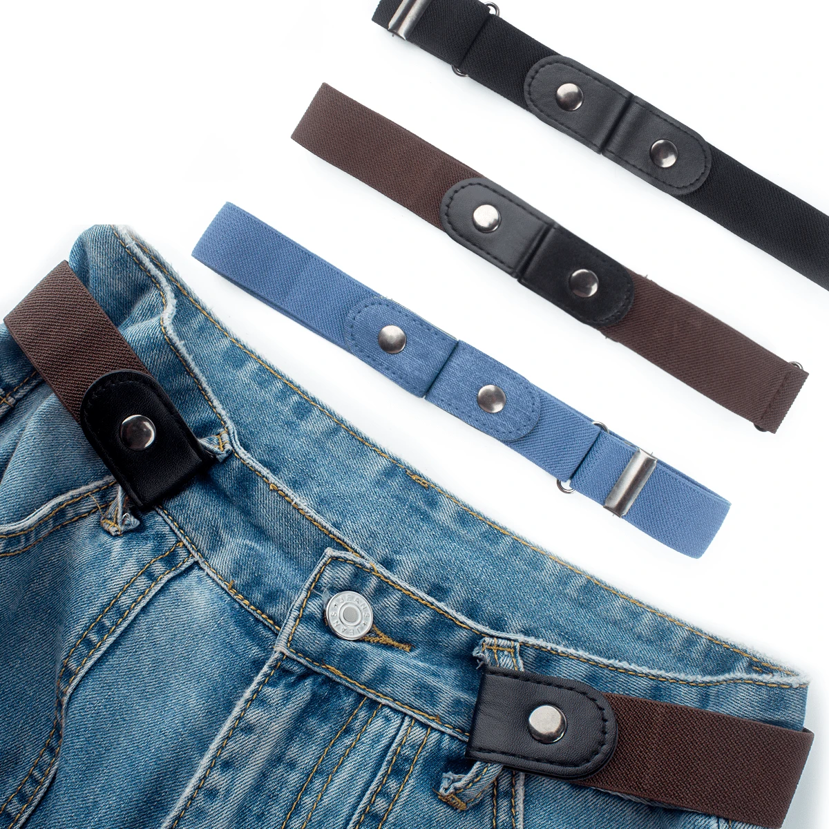 1pc Men's Casual Elastic Waist Belt, Solid Color, All Season - Multicolor - View 1