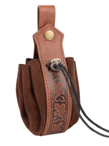 中世纪维京复古印花腰包，文艺复兴时期配饰，PU皮革腰包，男女通用，适用于角色扮演服装道具和文艺复兴集市 - 棕色 - 查看 4