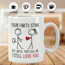 [Your Stinks Love Cup] 11oz Ceramic Double-Sided "Your Stinks" Love Cup - Reusable Beverage Container, Perfect Anniversary And Valentine's Day Gift - Multicolor - View 3