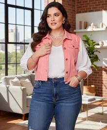 Razon jeans Plus Size Denim Jackets - 粉色 - 查看 1