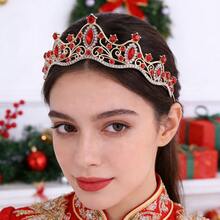 تاج شريط للرأس للبنات، شريط شعر مرصع بالكريستال والراين، إكسسوار أنيق على طراز الأميرة، إكسسوارات شعر للزفاف - الأحمر - مشاهدة 7