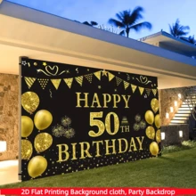 1 tấm, phông nền phẳng 2D, màu đen vàng, chúc mừng sinh nhật lần thứ 50, làm bằng vải polyester, có hình bóng bay, biểu ngữ và pháo hoa, dùng để trang trí tiệc sinh nhật lần thứ 50, tiệc nghỉ hưu, kỷ niệm, các dịp lễ trọng đại, phông nền sinh nhật, lễ kỷ niệm sinh nhật, tiệc lễ hội, trang trí bàn bánh, trang trí tường, trang trí nhà/vườn/trong nhà/ngoài trời, đạo cụ phông nền chụp ảnh, đồ dùng/quà tặng trang trí tiệc. - Nhiều màu - Xem 6