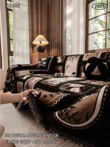 1pc Chenille Sofa Blanket, Bohemian Style Leaf Pattern, Soft & Durable, Pet-Friendly, Machine Washable, 100% Polyester, With Sofa Protector Cover, Suitable For Bedroom, Living Room, Home Decor - Multicolor - View 11