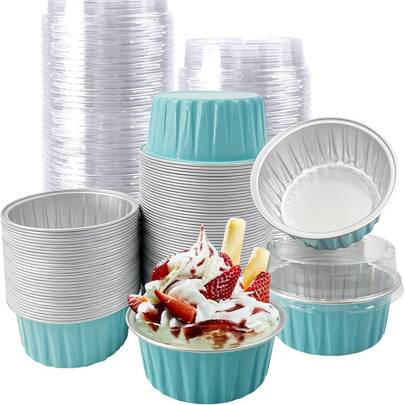 20pcs/10sets Thickened Baking Cake Tin Foil Cups, Air Fryer Dedicated Cake Cups, Pink & Blue Covered Disposable Pudding Tin Foil Cups, Paper Cup Cake Pudding Dessert Containers, Suitable For Festivals, Theme Parties, Weddings, Birthdays, Home Baking, Gatherings, Banquets