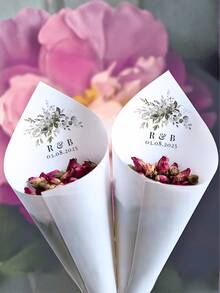 1/10/30/50/100pcs Customizable Confetti Cone Template - Printable Wedding Toss Cones For Rice, Petals, Confetti, DIY Wedding Recessional Decor, Valentine's Day Gift, Wedding Gift, Wedding Accessories, Bridesmaid Gift, Christmas Gift, Christmas Decor, Thanksgiving Gift, New Year Gift, Party Decor ,Forever Love, Personalized Wedding Favors - Multicolor - View 8