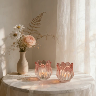 Bougeoir en verre en forme de tulipe, convient pour la décoration de la maison, du salon, de la chambre à coucher, des fêtes, de la table, cadeau pour elle, petite amie, souvenir