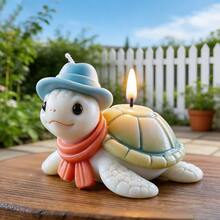 可爱戴绅士帽的乌龟硅胶蜡烛模具，DIY戴围巾乌龟蜡烛模具，适用于树脂、石膏、粘土、混凝土、水泥工艺品、礼品和家居装饰 - 白色 - 查看 4