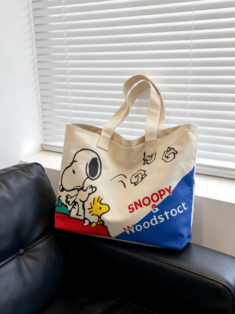 1pc Snoopy Cartoon Print Canvas Shoulder Bag, Cute Cartoon Handbag Suitable For Women And Girls Daily Use, Minimalist Student Backpack, Holiday Gift, Birthday Gift, Back To School Gift - Multicolor - View 2