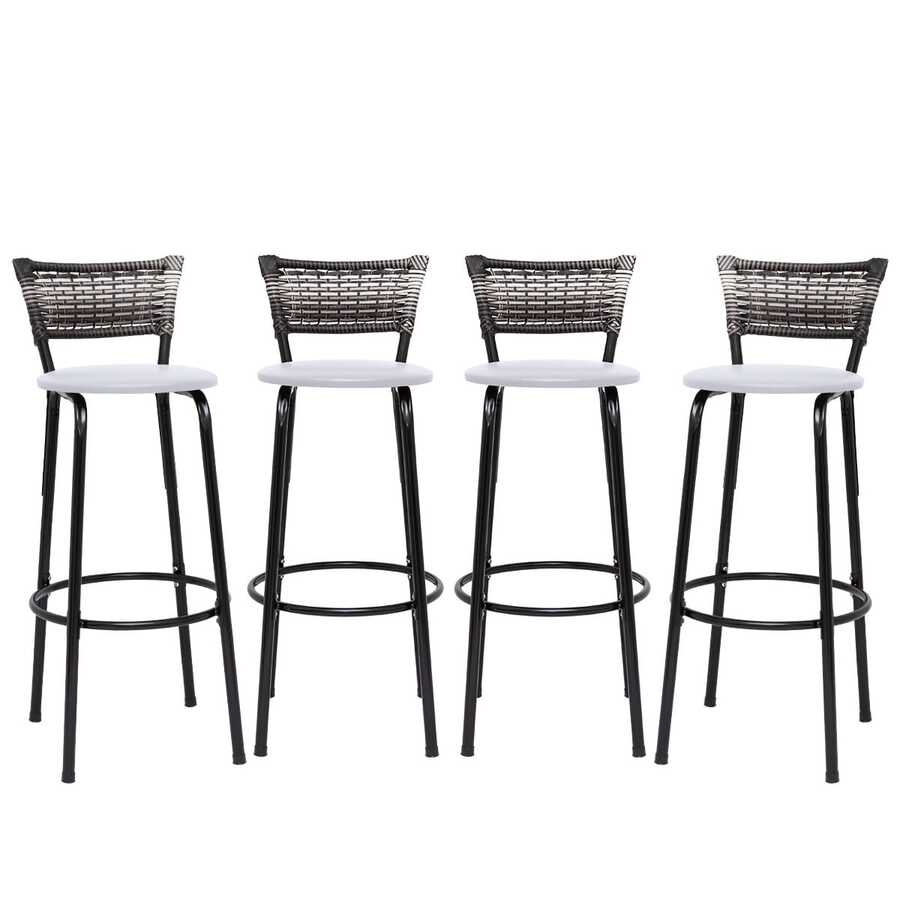 Set Of 4 High Stools With Black Frame And Gradient Wicker Backrest - Ideal For Counters, Islands, Worktops, Gourmet Areas, Bars, American Kitchens, And Pools - 白色座椅 - 查看 1