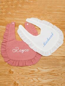 Customized Text Logo Simple Floral Baby Bibs, Perfect Gift For Newborns, Essential For New Parents - Multicolor - View 8
