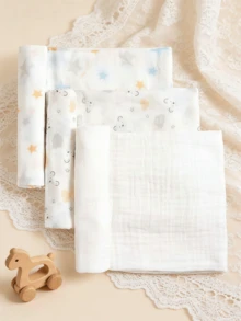 3pcs Oeko-Tex Certified Newborn Swaddle Blankets, Soft Breathable Wrap Fabric, Cute Printed All Season Lightweight, Essential Daily Items For Newborns - Multicolor - View 1