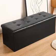 Lislark Storage Bench 110x38x38cm Storage Box End Of Bed Storage Bench Storage Bench For Home Living Room Ottoman Storage Folding Box Foot Stool Faux Leather Seat Storage Trunk Bench - Black - View 3