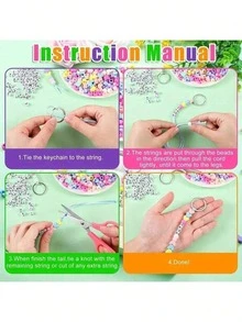 DIY Keychain Making Craft Set, Adjustable Letter Heart-Shaped Transparent Bead Keychain Supplies, Birthday Party Keychain Small Gifts - Multicolor - View 6