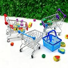 1 Set Mini Metal Shopping Basket + Shopping Cart With Wheels, Colorful Decorative Shopping Cart, Suitable For Home, Office Or Party Decoration, Compact Portable Cart, Mini Shopping Cart, Dollhouse Decoration And Accessories, DIY Scene Decoration - Multicolor - View 2