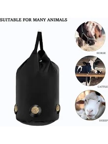 Goat Hay Feeder, Slow Feed Hay Bag For Horses, Sheep, Donkey, Cows, Alpacas And Ostriches, Premium Oxford Waterproof Fabric, Circle Leather Reinforced 5 Open Feeding Hole For Resist Biting - 彩色 - 查看 4