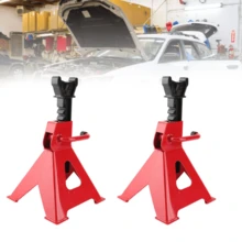 2 juegos de soportes elevadores de 2 ton (4409 lb) para autos. Ligeros y estables, base piramidal ancha. Acero forjado resistente, aptos para coches, SUV y camiones. Ajustables 10.5"-16.5", palanca ratchet rápida. Silla grande mejora se guridad. Incluye 2 bases y 2 barras. Ideales para cambio de ruedas o reparaciones. - rojo - Ver 2