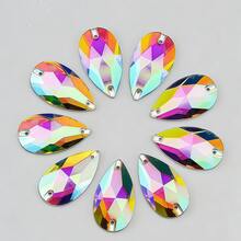 17*28毫米 20颗 AB彩水晶水钻，水滴形平底树脂缝制石，水晶水钻贴花装饰，适用于连衣裙