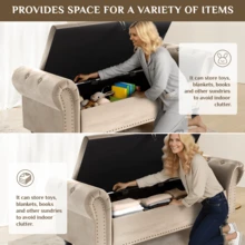 Ottoman Storage Bench,Sofa Bench,Foot Rest Stool,Velvet End Of Bed Bench,Storage Box With Lid, Entryway Bench,168 KG Load Capacity - Brown - View 3