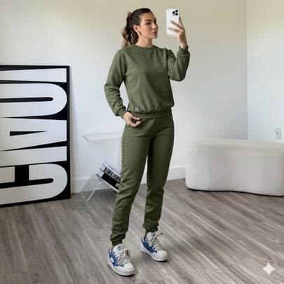 conjunto moletom feminino Tumblr Roupa de Frio confortável quentinho aero look blusa de frio mais calça jogger