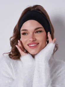 1pc Solid Color Sports Yoga Headband, Moisture Wicking Elastic Headband For Running, Fitness, Men & Women Women Hair Accessories Elegant Hair Band Women Head Scarf Work Out Sweatband - Black - View 1