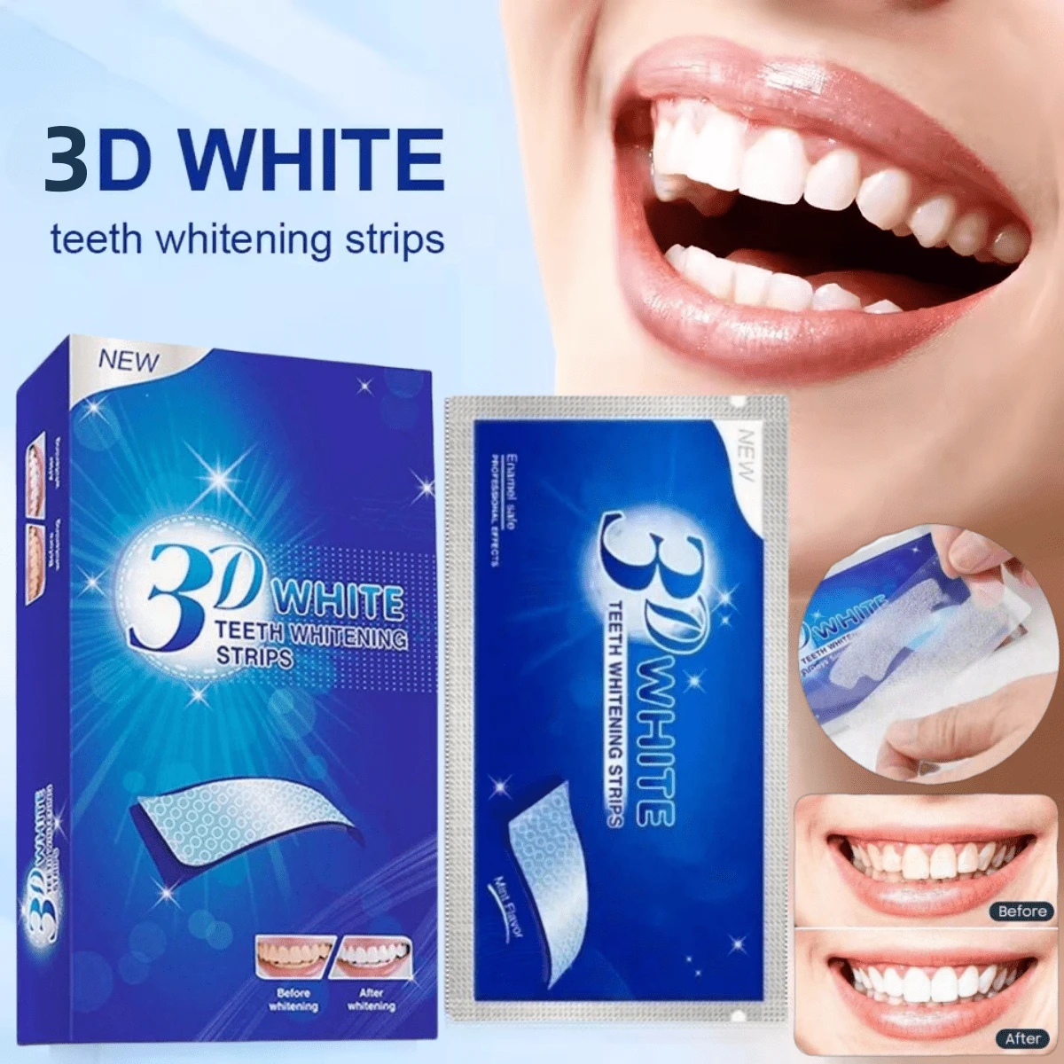 1 Pack Portable White Teeth Whitening Strips + 1 Box Dental Floss, Teeth Cleaning For Travel, Outdoor Camping, Oral Hygiene Care, Elastic Teeth Whitening Strips - Multicolor - View 1