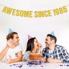 Conjunto de 1 unidade para decoração de aniversário de 40 anos para homens e mulheres, faixa de barbante com glitter preta e dourada "Feliz 40º Aniversário", "Incrível desde 1986", "Direto de 1986", "Olá 40", "40 Fabulosos", "Um brinde aos 40 anos" - Artigos para festa - Multicolorido - Ver 4