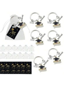 15 Pieces / 5 Sets. 2026 Graduation Keychain Set. Ideal Gift For Graduation Parties In 2026. Includes 5 Graduation Keychains, 5 Black Thank-You Labels And 5 White Chiffon Bags. Perfect For Graduates And Best Friends. - Multicolor - View 1
