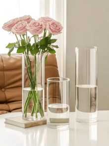 1个/3个透明玻璃水培花瓶，浪漫情人节装饰，简约奢华家居饰品，适合客厅焕新、办公桌改造、婚礼派对装饰 - 透明直筒 - 查看 2