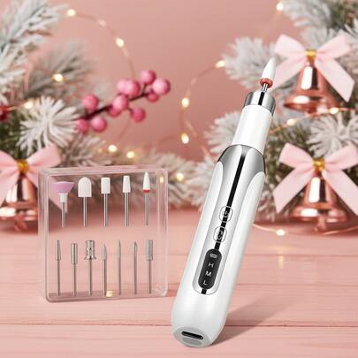 指甲护理工具，USB 充电，500mAh，电动指甲打磨机套装，无线指甲抛光机套装，12 个指甲打磨头附件，便携式紧凑型指甲修剪器，家庭美甲必备