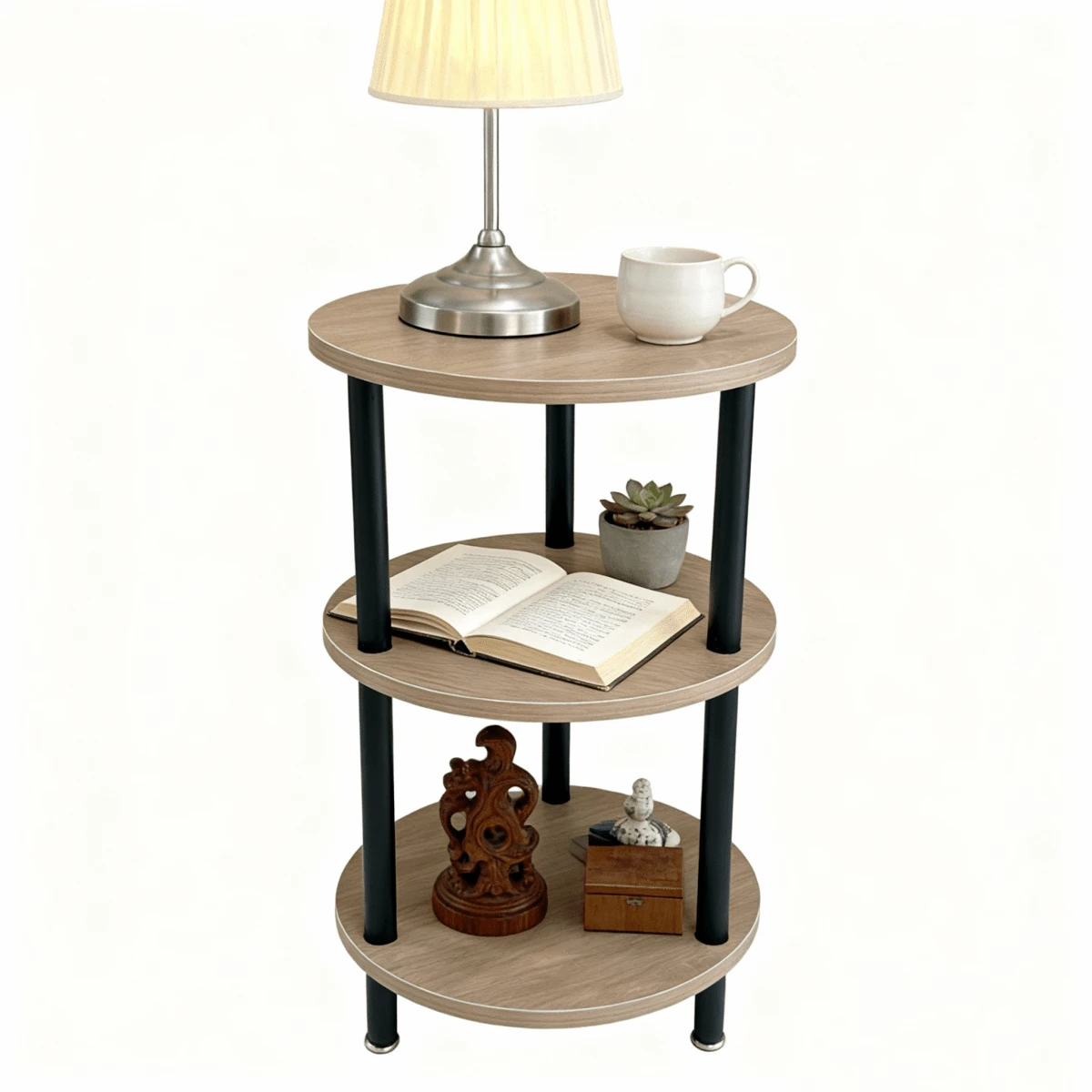 Mesita Auxiliar Redonda Mini, Mesita de Madera de 3 niveles , Ideal como Mesa de Centro, Mesita Lateral de Sofá y Mesita de Noche, 33.5X33.5cm Estantería Mesa De Centro Mesa Auxiliar Redonda Mesa Lateral - Gris - Ver 1