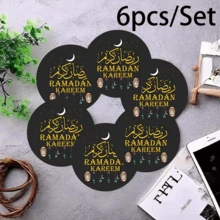 6pcs Arabic Coffee Cup Coaster Set - Arabic Calligraphy Teapot Themed Design, Wooden Drink Coasters Suitable For Coffee & Tea Cups, Arabic Style Holiday Decor, Home & Restaurant Table Decoration, Ideal Holiday Gift - Multicolor - View 3