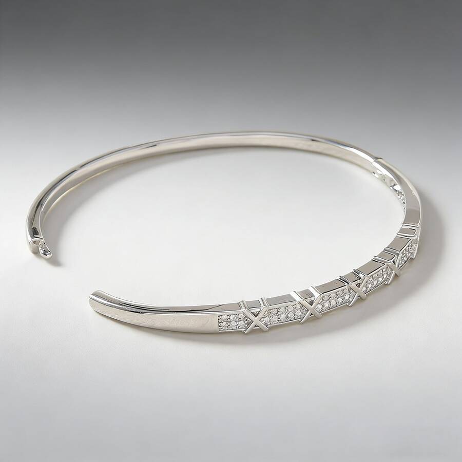 1pc 18K Gold Plated Copper Bracelet With Zirconia Stones, Elegant For Daily Wear And Parties - Multicolor - View 1